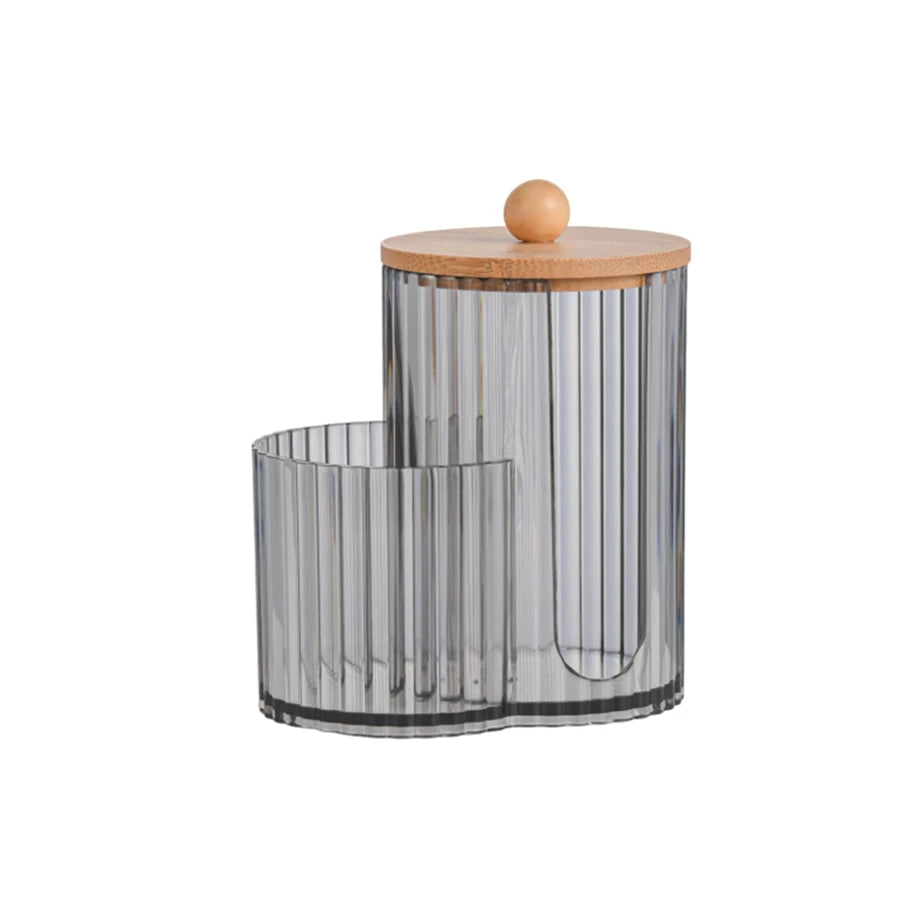 2-Grid Q-tip & Cotton Ball Dispenser Canister – Plastic Vanity Organizer for Cotton Swabs, Rounds & Pads