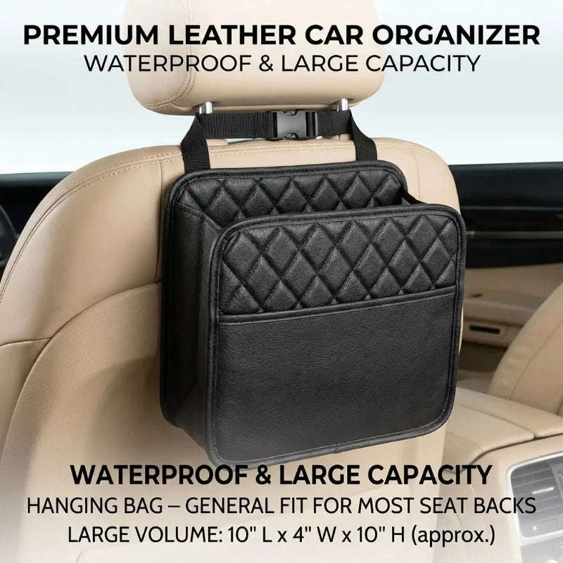 Leather Car Seat Back Organizer | Waterproof Multi-Pocket Bag Car Seat Organizer Peaceful Pleasures Health and Wellness
