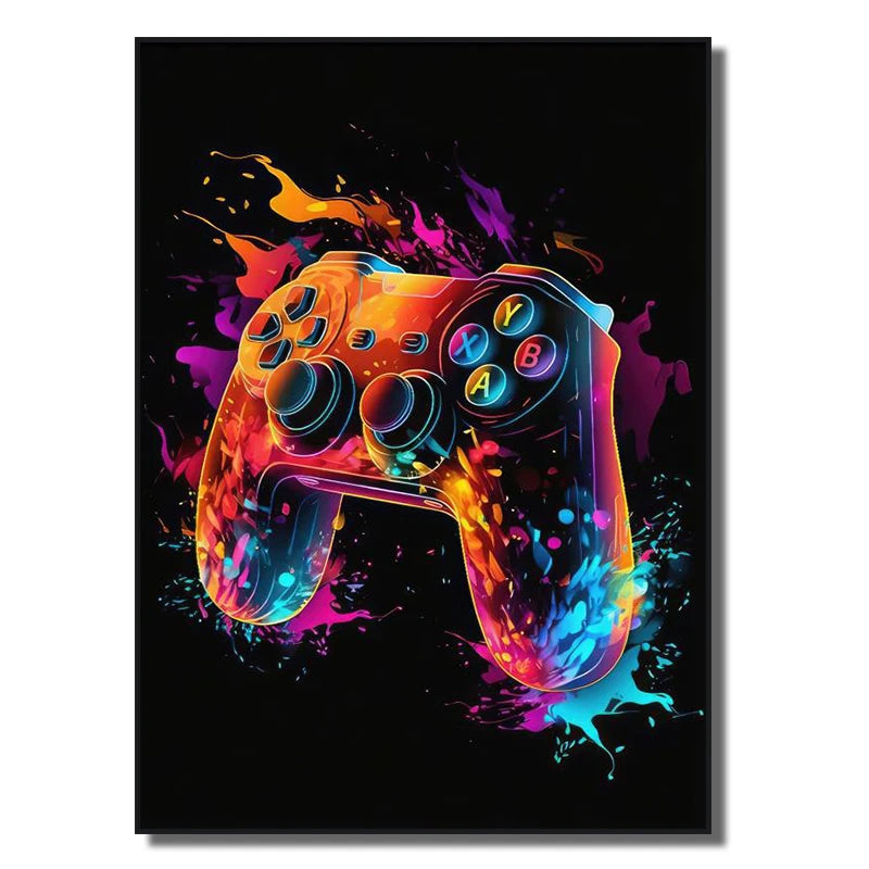 Neon Red Video Game Character Canvas Wall Art | Unframed Poster