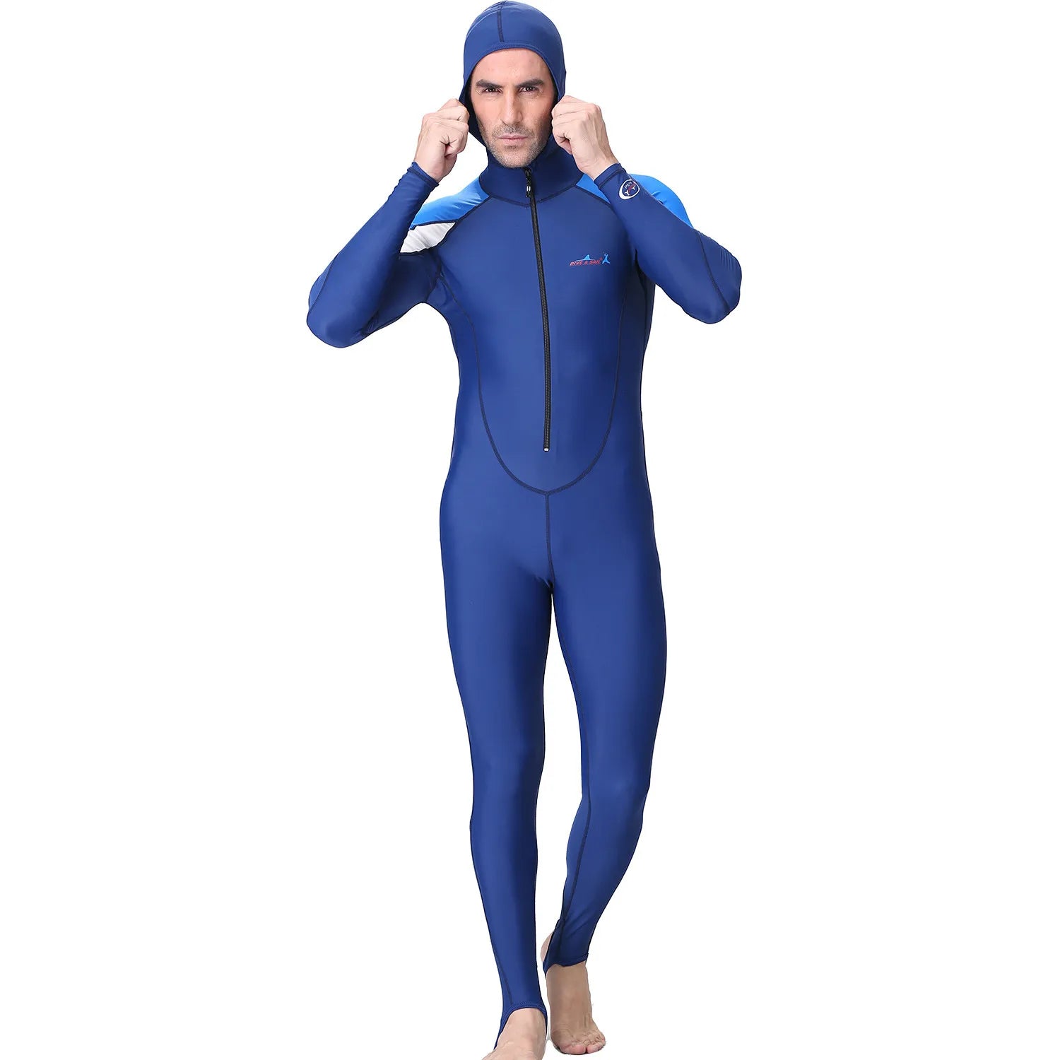 UPF 50+ Diving Suit One Piece Swimsuit Rash Guard Men Women Long Sleeve Swimwear with hood Quick-dry Plus Size Peaceful Pleasures Health and Wellness Blue L
