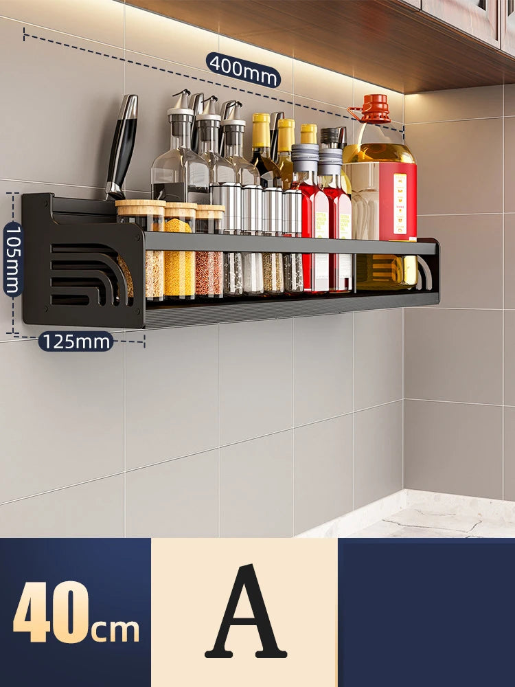 Kitchen Organizer Shelf Wall-mounted Spice Storage Rack Kitchen Knife Holder Wall Seasoning Chopstick Spoon Shovel Storage Peaceful Pleasures Health and Wellness 40CM A