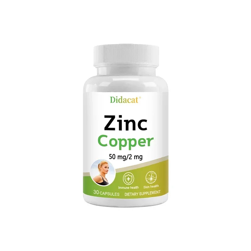 Zinc + Copper Capsules - Support Healthy Skin and Immune System, Increase Vitality, Skin Care Peaceful Pleasures Health and Wellness 30 count-1 bottle