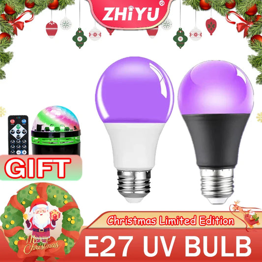 E27 9W UV Black Light Bulb 395nm LED Glow Party Decor UV LED Black Light Bulb Oasis Select