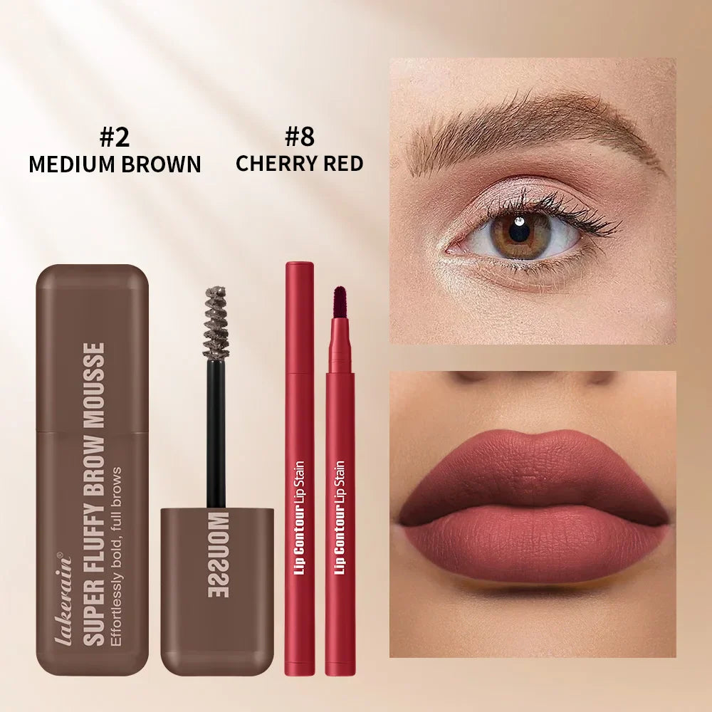Matte Lip Liner & Fluffy Brow Mousse Set – Waterproof 2pcs