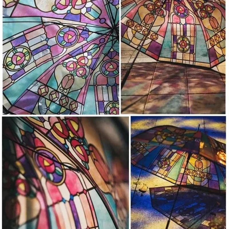 Stained Glass Transparent Folding Umbrella – Sun & Rain Use