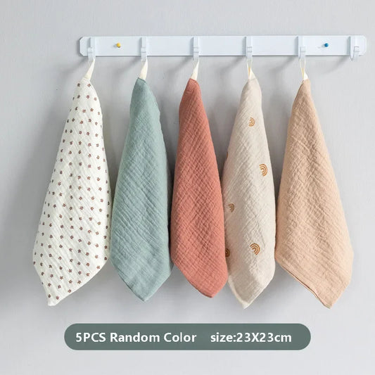 Baby Muslin Washcloths 5-Pack | Soft Cotton Newborn Face Towels Baby Washcloth Set Peaceful Pleasures Health and Wellness C36-Random Color 5pc
