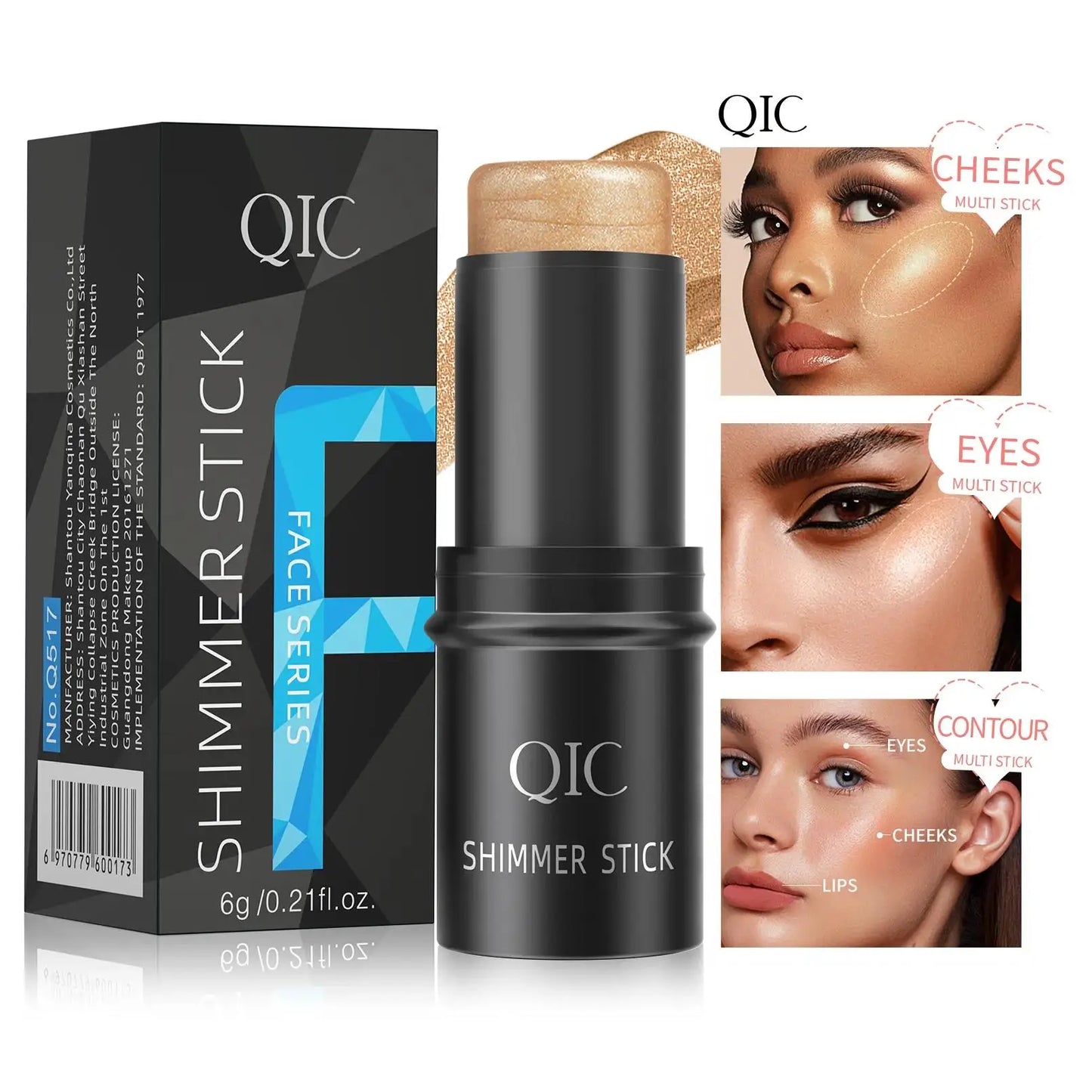 QIC Creamy Highlighter Contour Stick – Shimmer Bronzer & Blush
