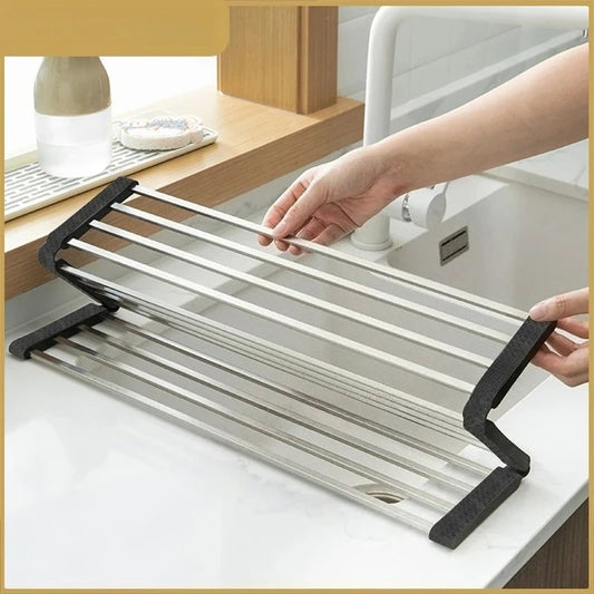 Folded Dish Drain Rack for Kitchen SUS304 Steel,Sink drying Rack,Bowl shelf Roll-up Dish Drying Rack Overthe Sink Plate Storage Peaceful Pleasures Health and Wellness