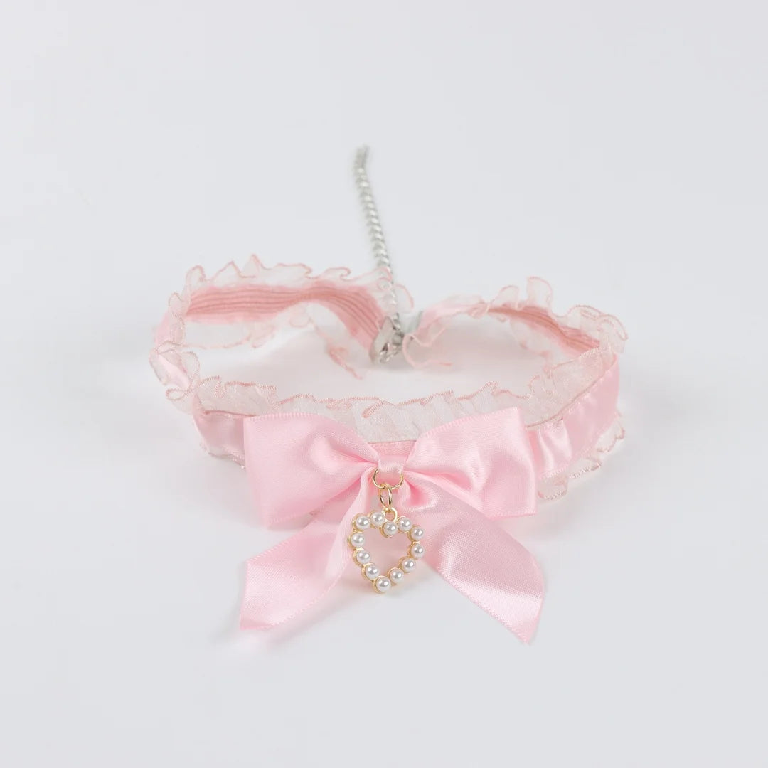 UYEE Belt Black Satin Bow Choker Necklace Pearl Heart Pendant