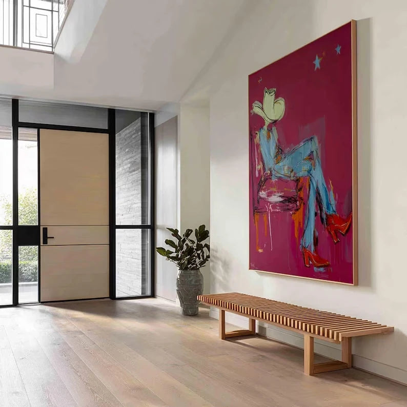 Modern Abstract Cowboy Red Western Canvas Wall Art Print