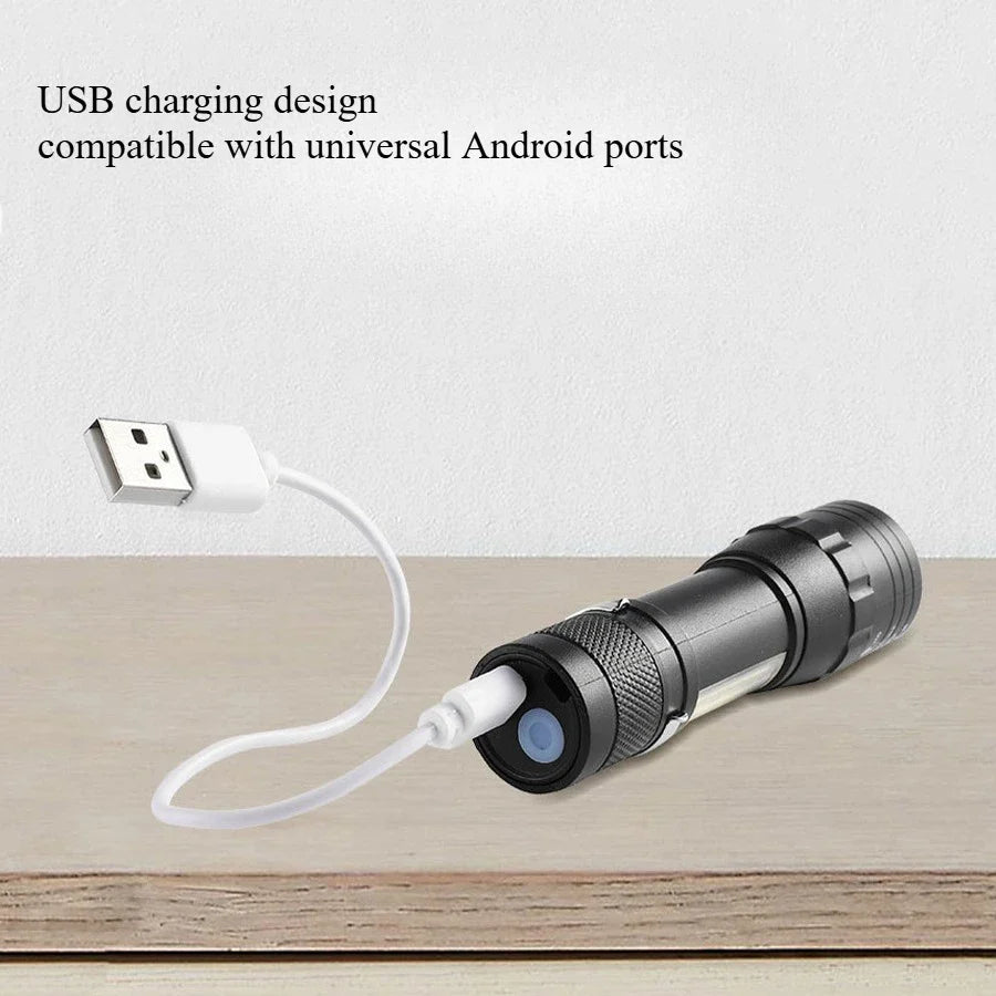 USB Rechargeable Mini COB+XPE Flashlight | Zoomable 3-Mode Torch