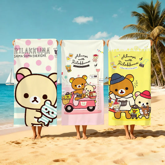 Rilakkuma Cartoon Beach Towel | Quick Dry Soft Pool Towel Quick Dry Beach Towel Peaceful Pleasures Health and Wellness