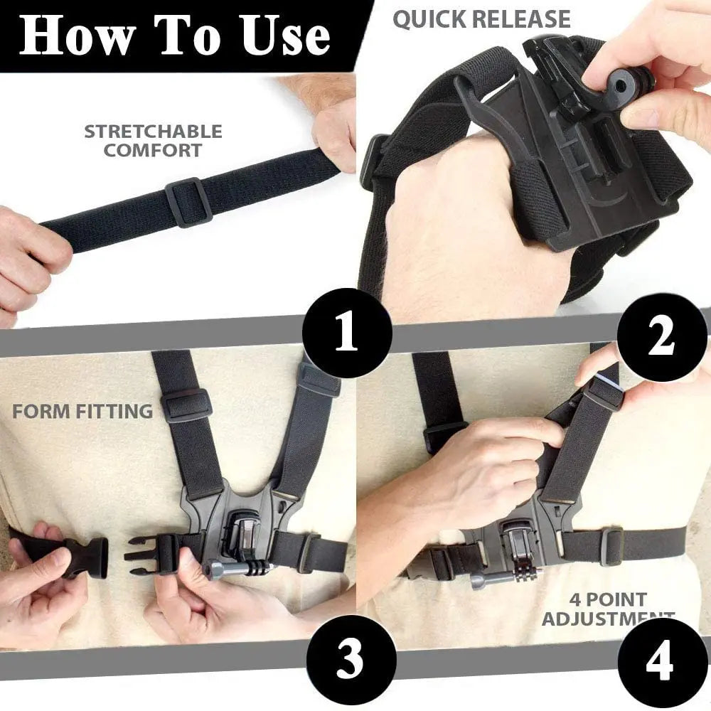 Chest Strap Mount for GoPro Hero 12–6, Insta360 & DJI OSMO