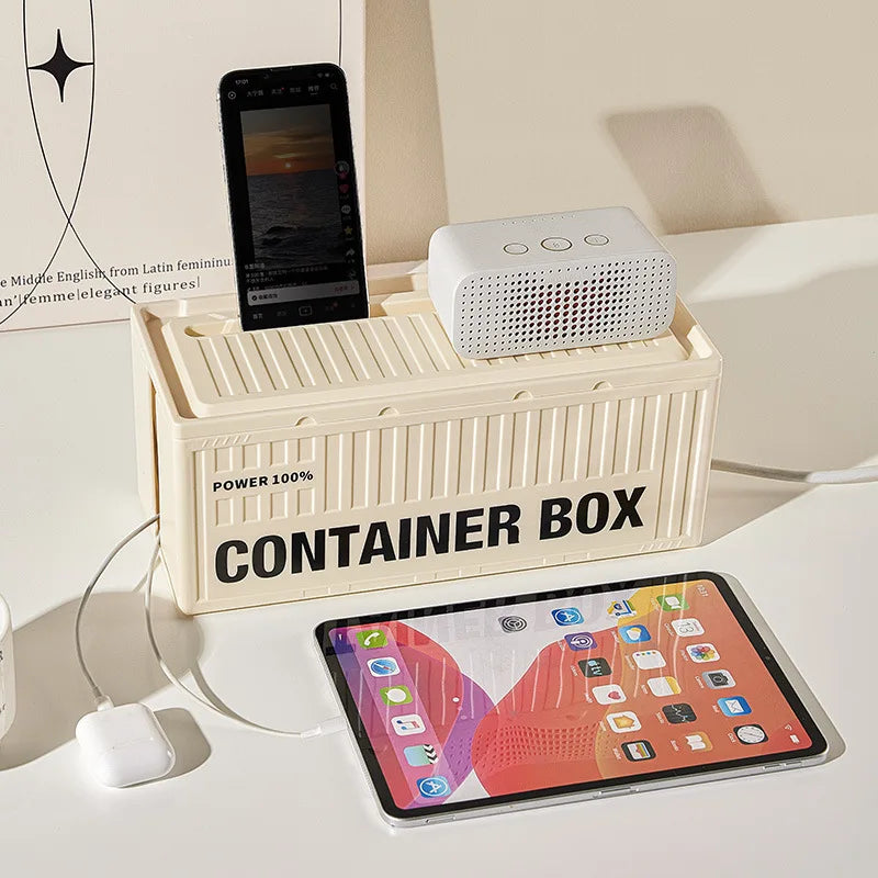 Cable Management Box | Power Strip Organizer & Phone Stand