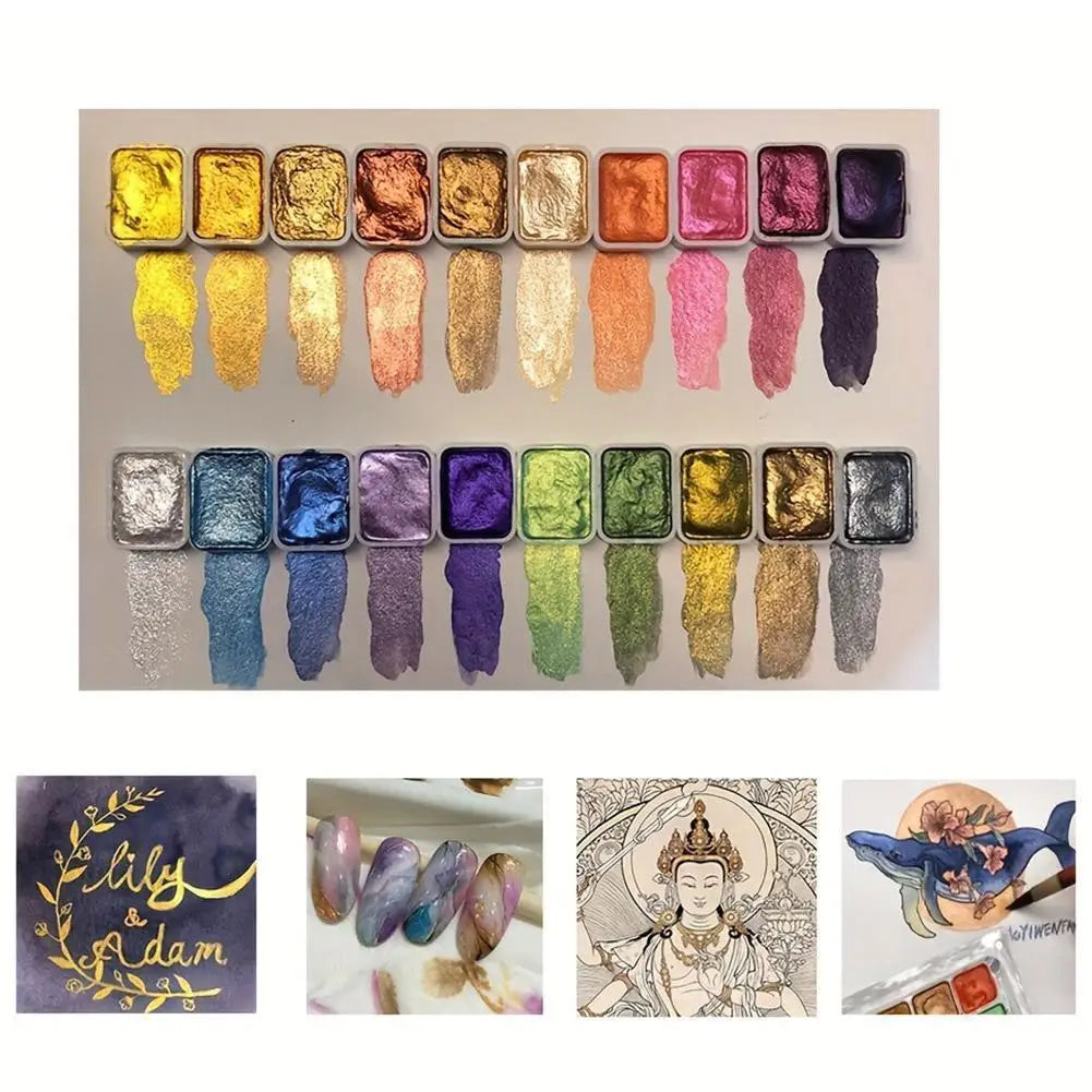 Portable Box Embedded with Glittering Pearl Solid Solid Watercolor Painting, Art Supplies Lightweight, High Solid Pigment Peaceful Pleasures Health and Wellness