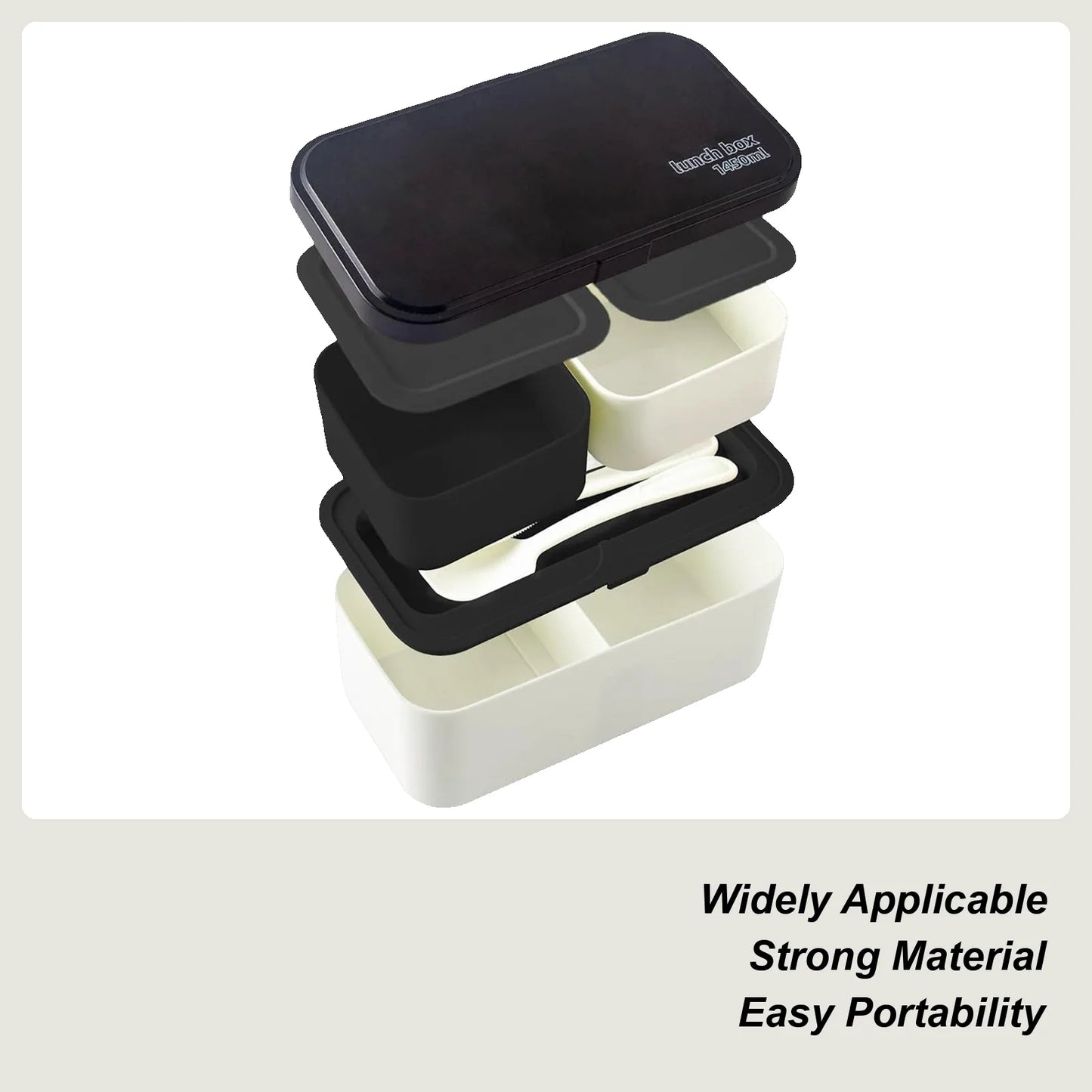 Lunch Containers 1450ml Dishwasher Safe Bowl 2-TierMeal Prep Lunch Box With Utensil Set And Sealing Strap For Work College Peaceful Pleasures Health and Wellness