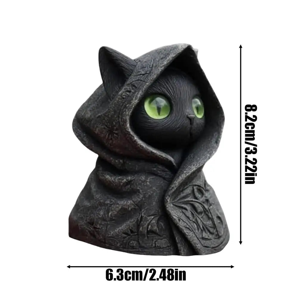 Gothic Hooded Cat Statue | Resin Halloween Figurine Decor