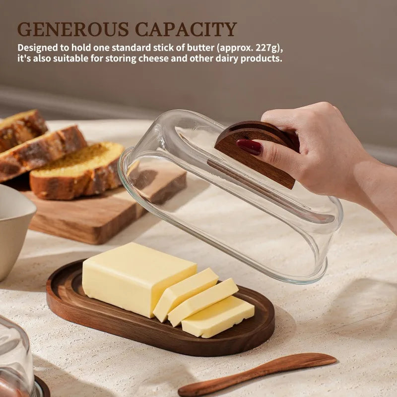 Solid Wood Butter Dish with Glass Lid & Butter Knife Set Butter Dish Set Peaceful Pleasures Health and Wellness