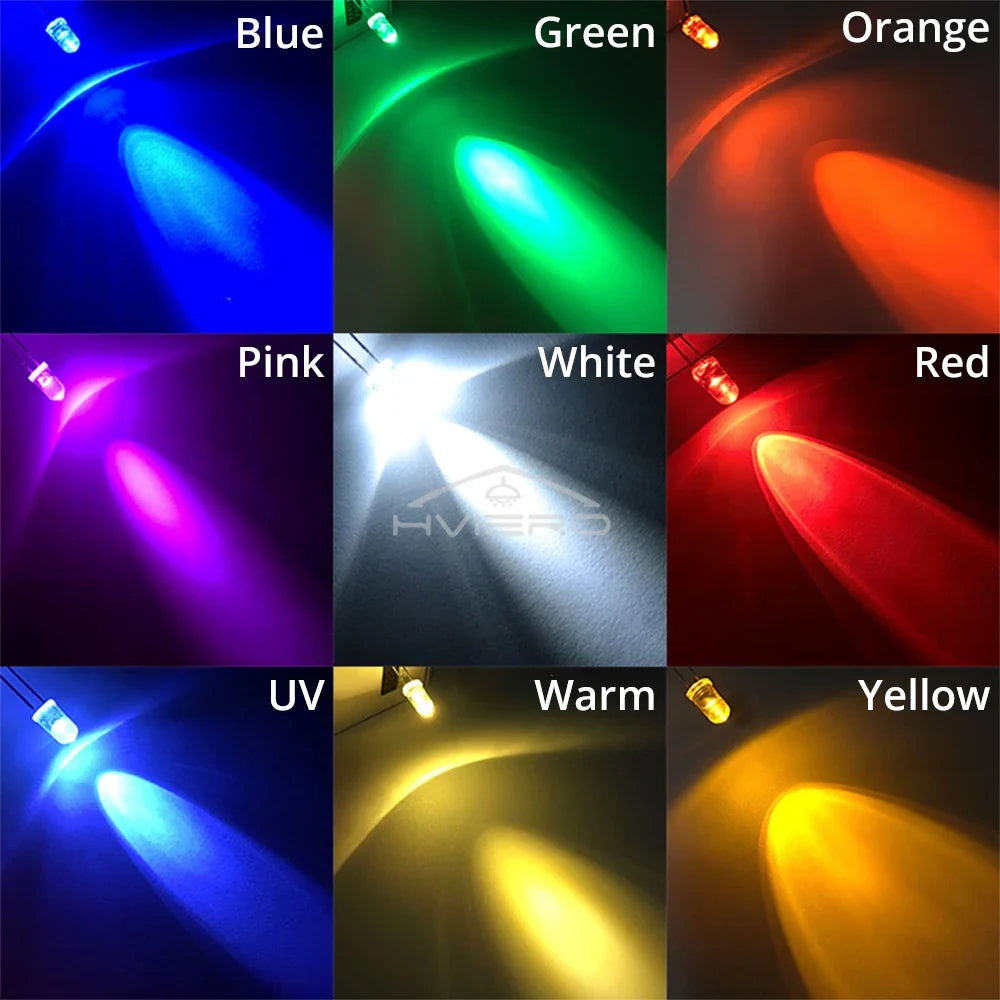 5mm Super Bright LED Diodes 100/200 Pack – 9 Colors