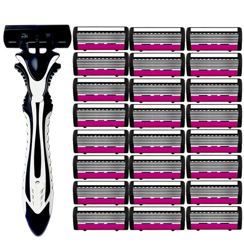 Men's 6-Blade Reusable Razor with Replaceable Head