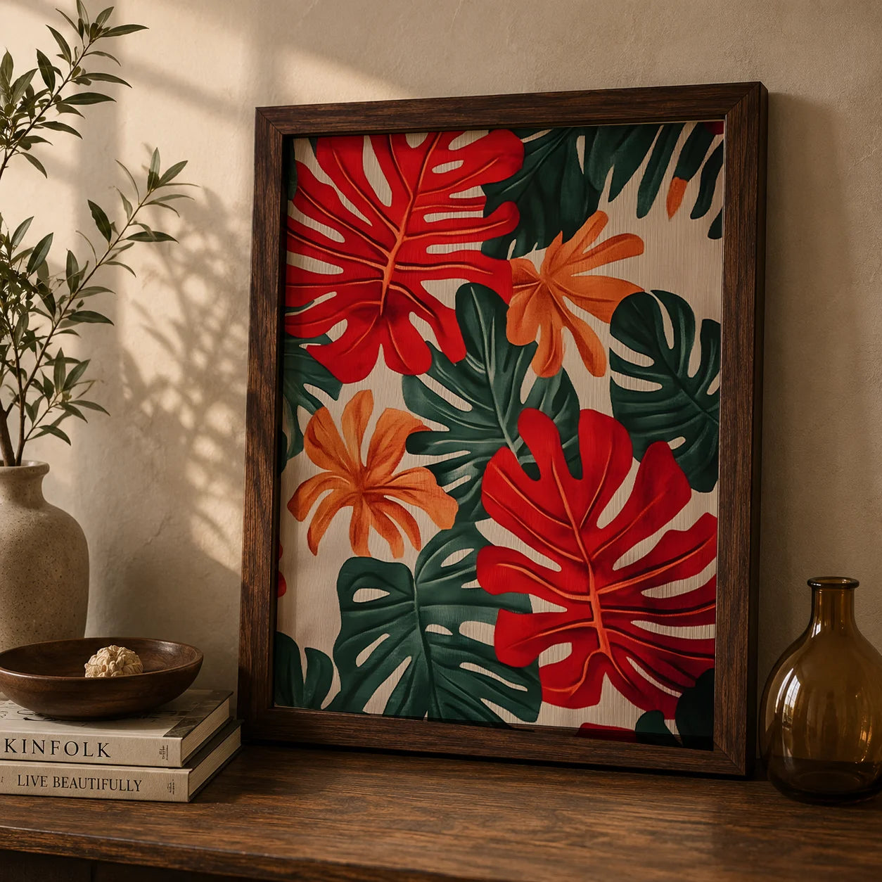 Boho Tropical Botanical Canvas Wall Art | Jungle Leaf Print Botanical Canvas Print Peaceful Pleasures Health and Wellness