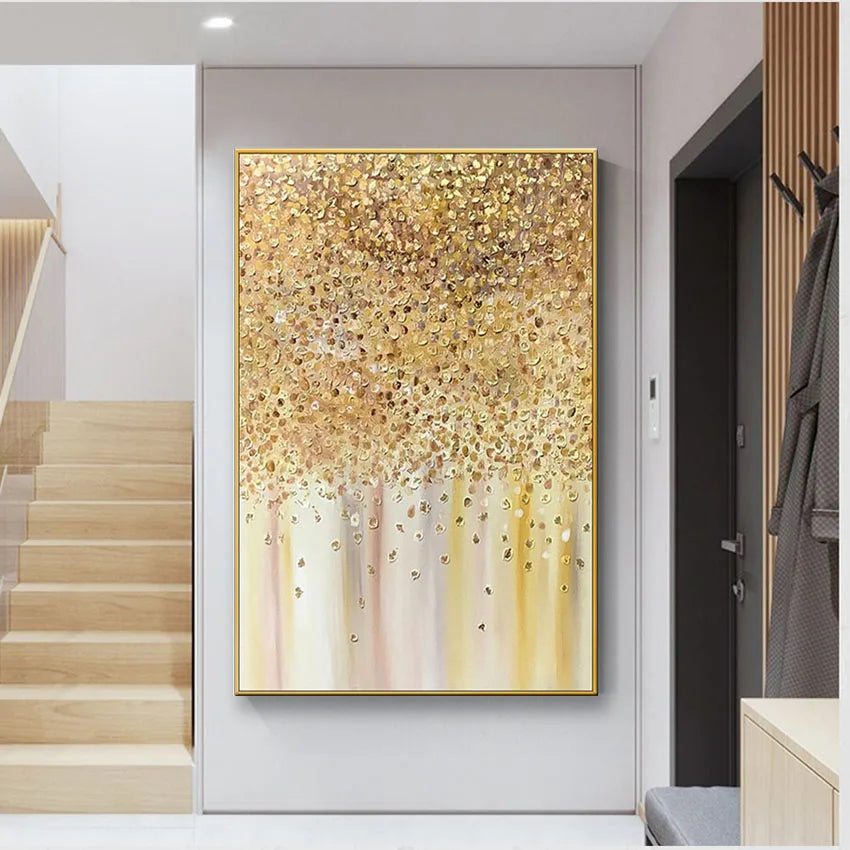 Custom Abstract Gold Foil Hanging Poster Nordic Handmade Canvas Oil Painting Wall Decoration Mural For Living Room Bedroom Porch Peaceful Pleasures Health and Wellness