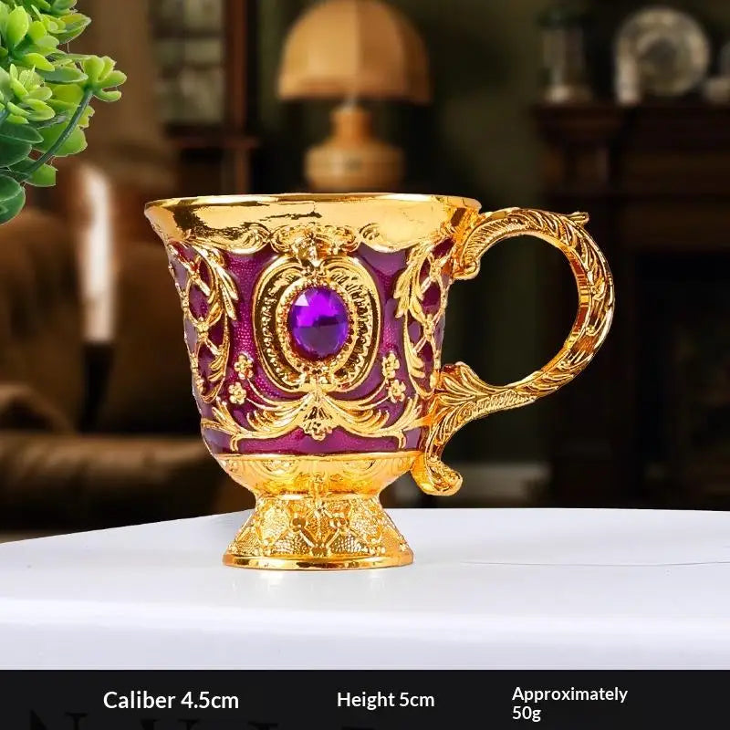 Vintage European Embossed Enamel Mini Goblet | Alloy Wine Cup