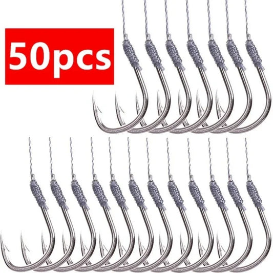 50 Hooks Fishs Tool Tied Good Strong Horse Line Double Hook Pair Peaceful Pleasures Health and Wellness