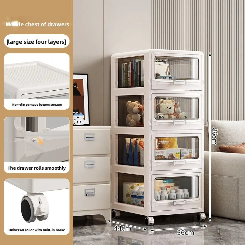 Drawer Storage Cabinet with Wheels: Heavy-Duty Large Capacity Organizer for Snacks, Toys & Household Items in Living Room Peaceful Pleasures Health and Wellness 4 Layer 36cm