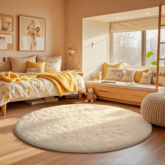 Round Fluffy Shaggy Rug – Soft Plush Cream White Circle Carpet Shaggy Area Rug Peaceful Pleasures Health and Wellness