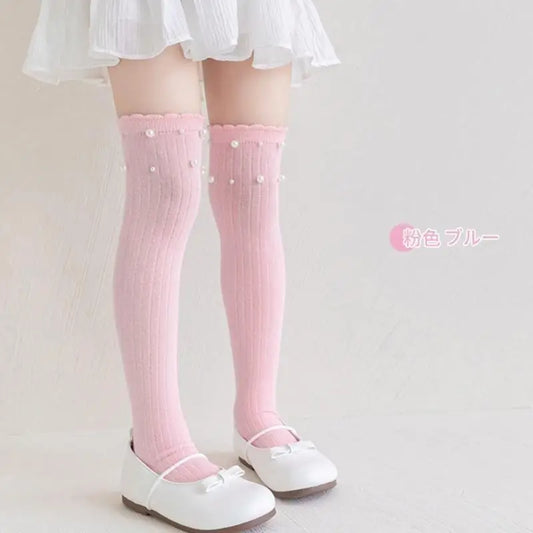 Girls Pearl Over-the-Knee Socks | Soft Breathable Stockings Girls Knee Socks Peaceful Pleasures Health and Wellness White B CN