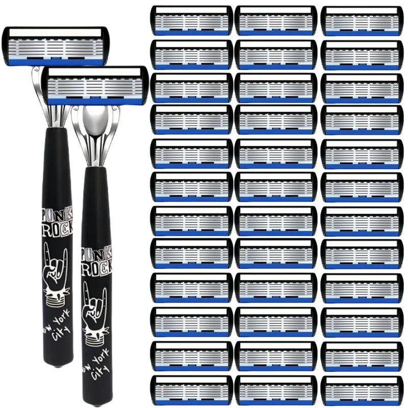 6-Blade Manual Safety Razor | Replaceable Head | Men & Women