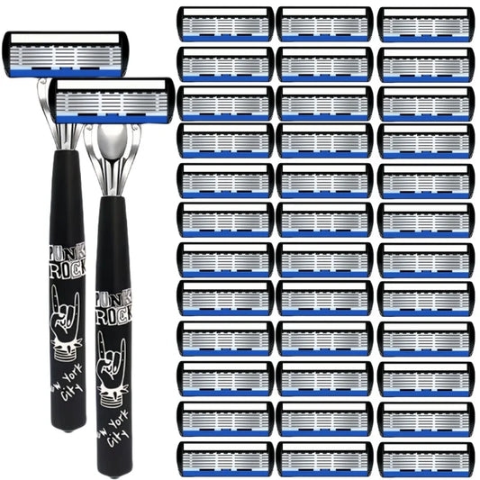 6-Blade Manual Safety Razor | Replaceable Head | Men & Women Manual Safety Razor Peaceful Pleasures Health and Wellness