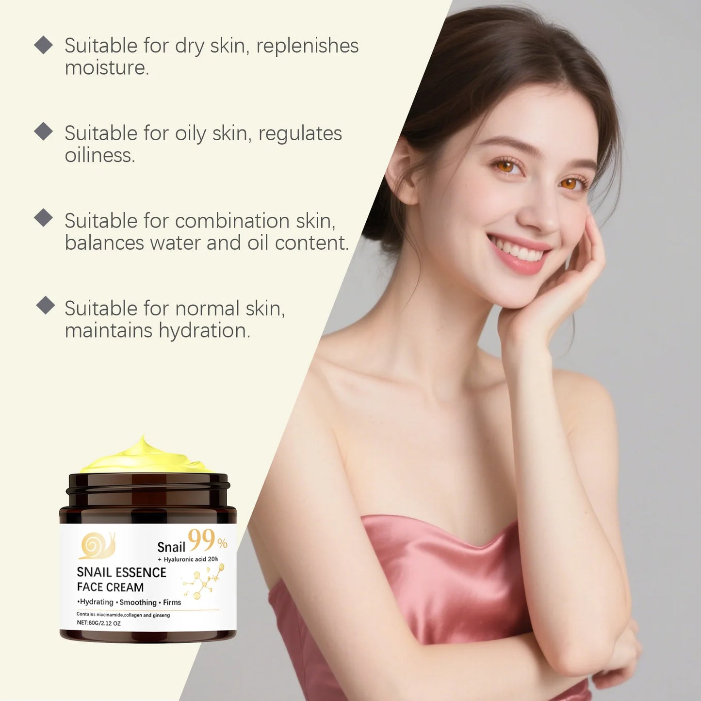 Snail Mucin Face Cream – Anti-Aging, Firming & Brightening