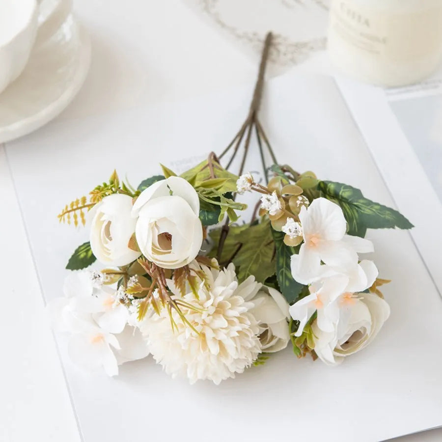 Silk Tea Rose Bud Artificial Bouquet – Wedding & Home Decor
