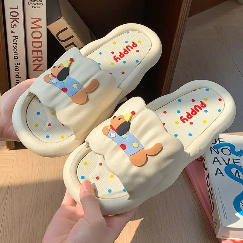 New Cute Cartoon New Summer Indoor Couple Puppy Home Cool Slippers Soft Sole Student Dormitory Slides for Women Outdoor Wearable Peaceful Pleasures Health and Wellness 36-37 WHITE