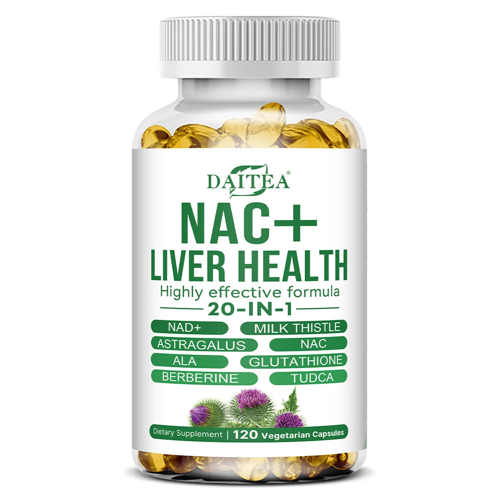 Liver Advanced+, 20-in-1 Complex with Milk Thistle, Dandelion, NAD, NAC, Glutathione, Artichoke, Turmeric, & Astragalus, Non-GMO Peaceful Pleasures Health and Wellness 120 count-1 bottle
