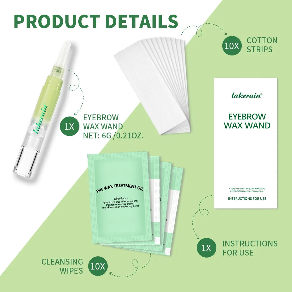 Lakerain Eyebrow Wax Wand Gentle Wax Formula Easy DIY Salon Long-lasting Smooth Hair Free Skin Eyebrow Facial Hair Removal Set Peaceful Pleasures Health and Wellness