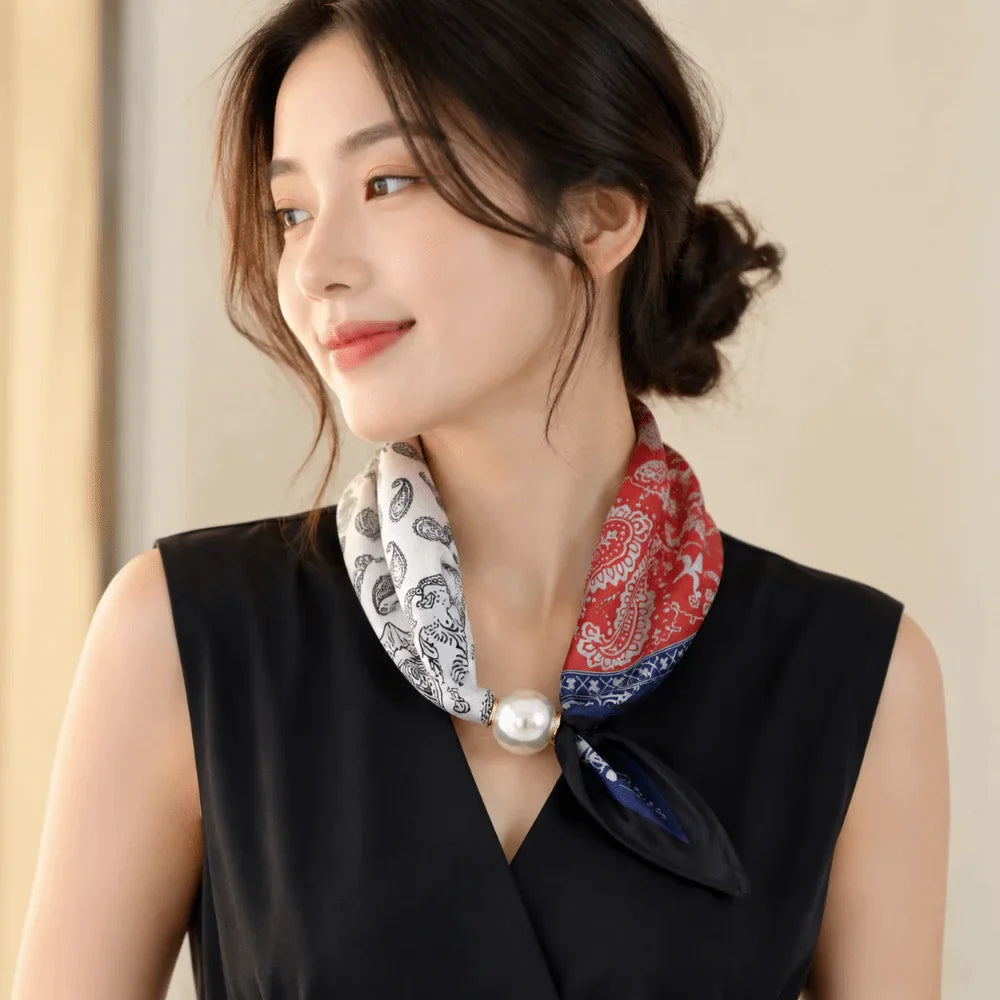 Women's Floral Faux Pearl Magnetic Snap Scarf – Lightweight Wrap
