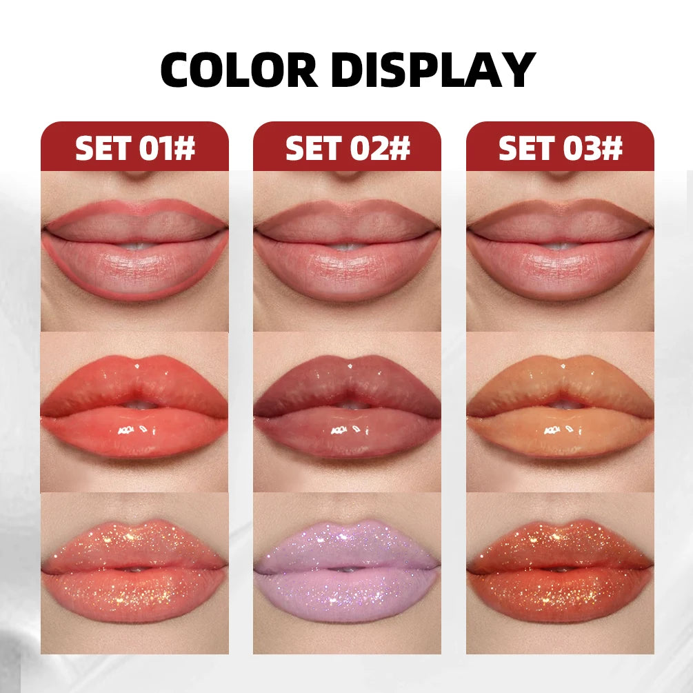 QIBEST 3pcs Multifunctional Makeup Sets Peel Off Lip Stain,Lip Glaze,Shimmer Lip Oil Long Lasting Lip Gloss Tint Cosmetics Kits Peaceful Pleasures Health and Wellness