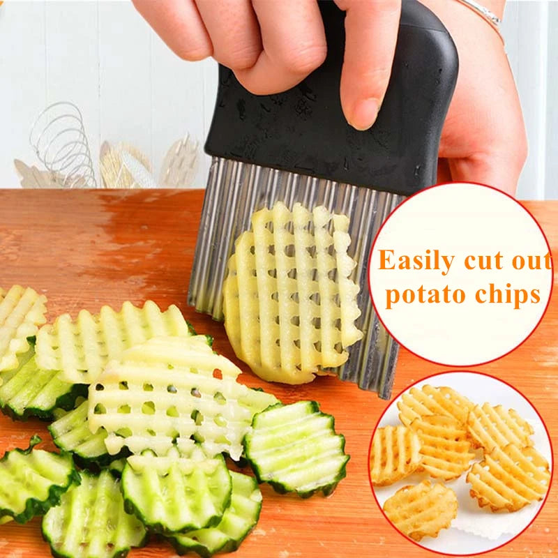 Potato Cutter Chip French Fry Maker Stainless Steel Wavy Knife French Fries Chopper Knife Chopper French Fry Kitchen Tools Peaceful Pleasures Health and Wellness