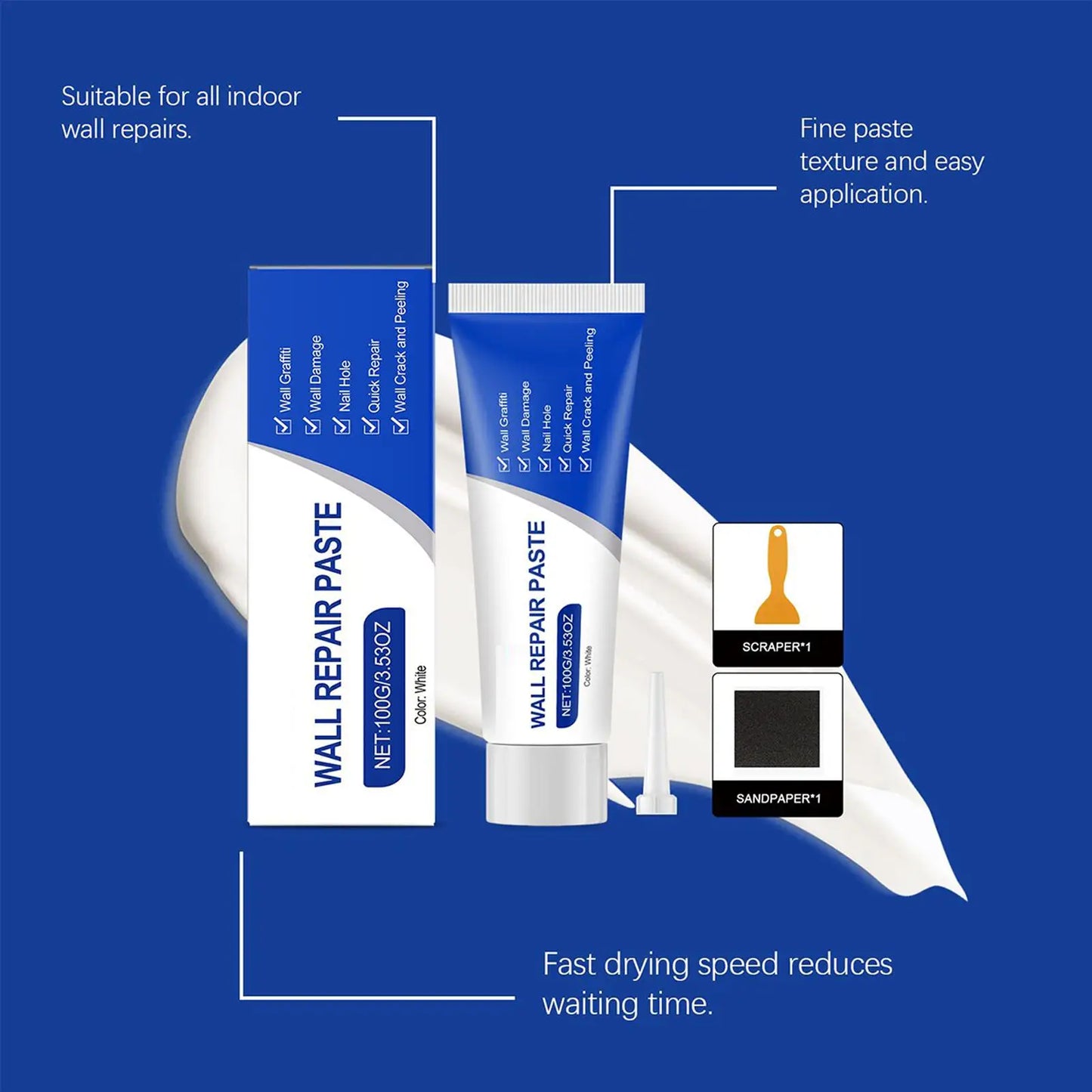Drywall Repair Kit – Quick-Dry Crack Filling Paste & Scraper