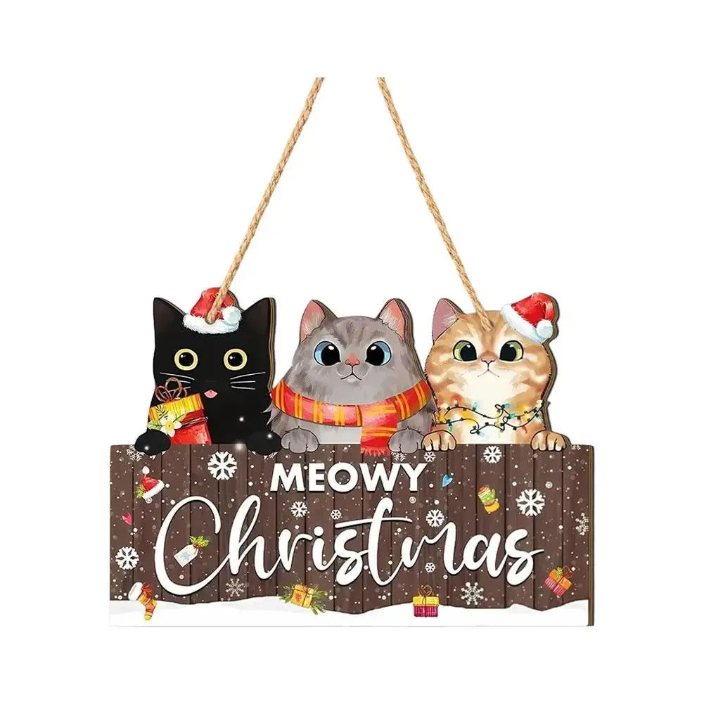 1Pcs Christmas Wooden Cute Cat Pendant Christmas Party Door Christmas Tree Decoration Bedroom Door Decoration Supplies Peaceful Pleasures Health and Wellness 1pcs