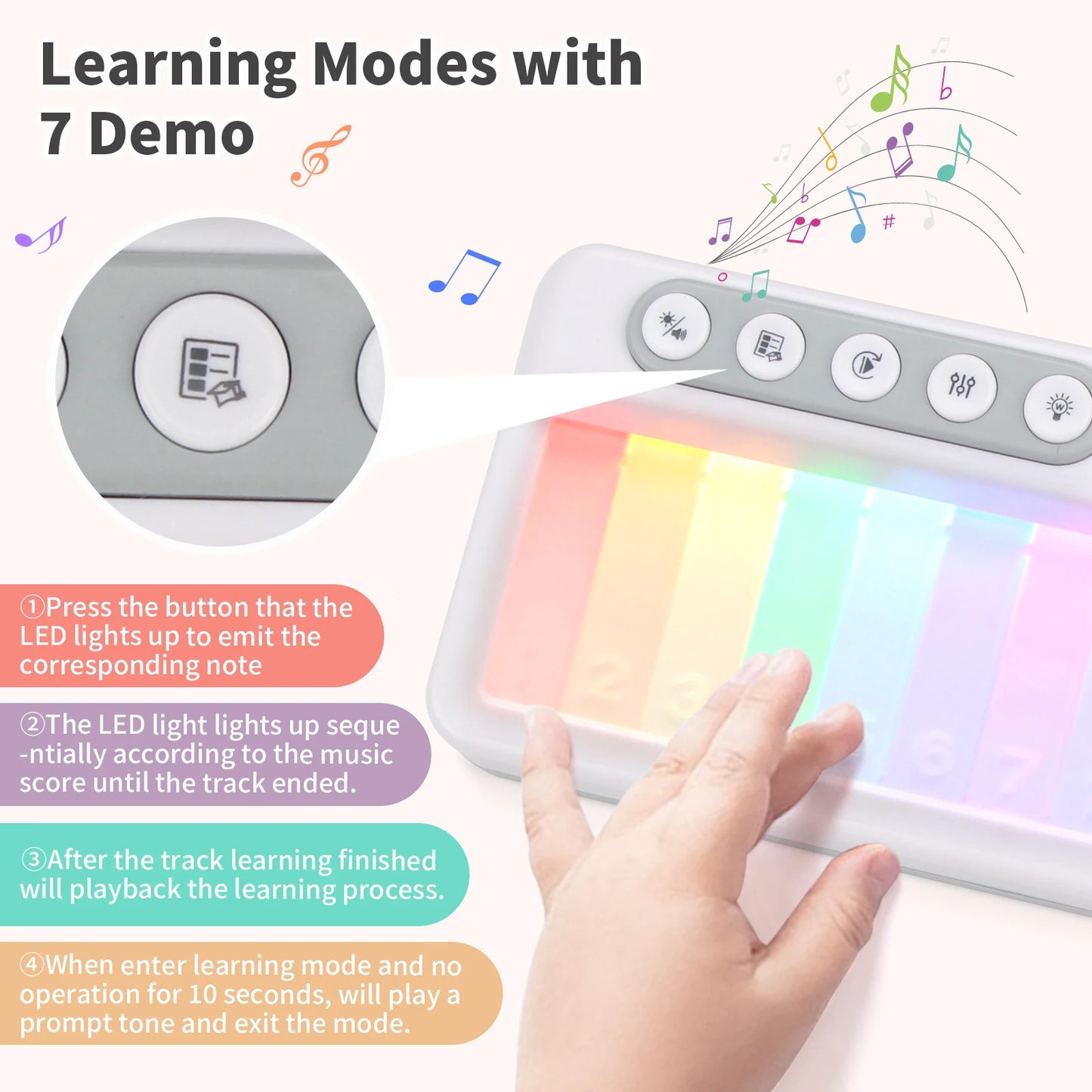 Rainbow Flashing Piano Toys Electronic Music 5 Instruments 13 Melody