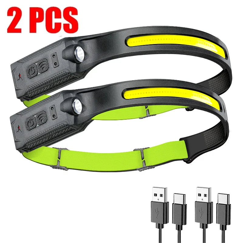 COB LED Sensor Headlamp USB Rechargeable – Camping & Fishing