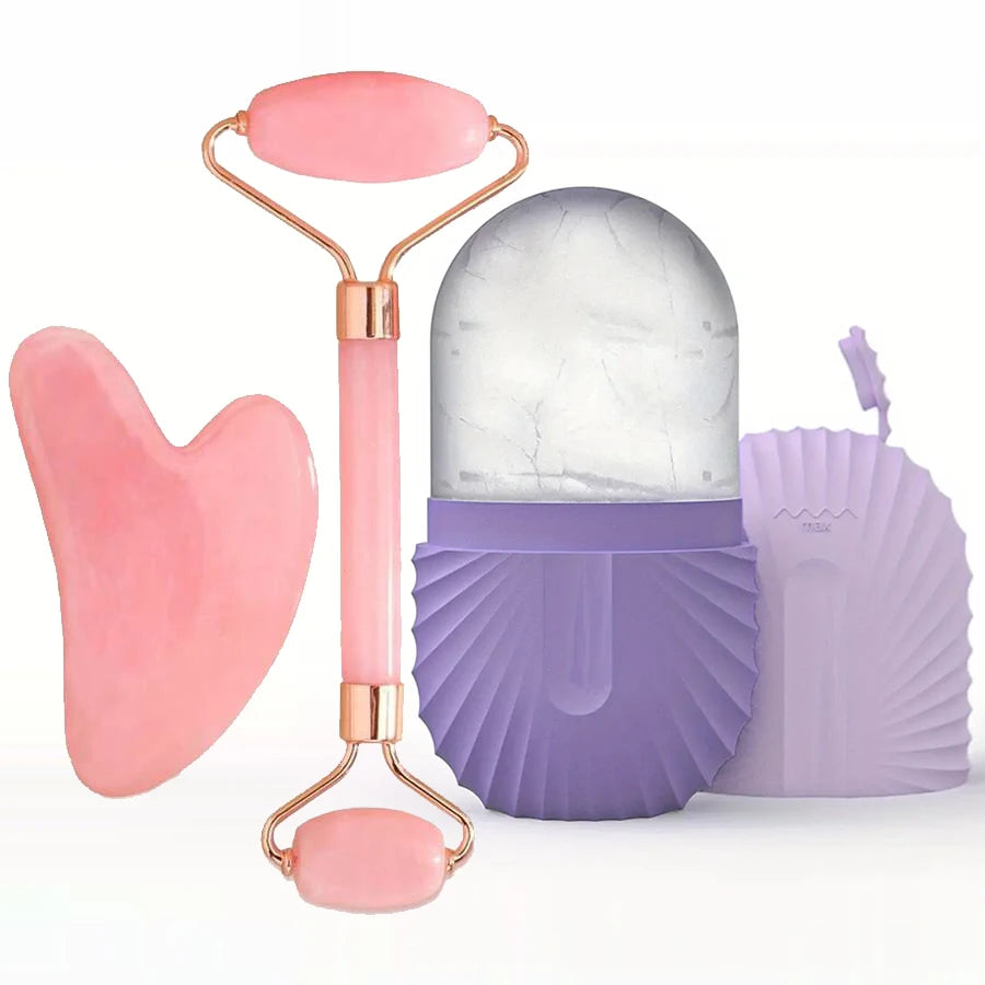 1/2/3pcs Ice Face Roller Facial Ice Roller Set,Facial Massage Roller Tool,Silicone Ice Face Roller,Gua Sha Board Skincare Tool Peaceful Pleasures Health and Wellness 3pcs set-purple