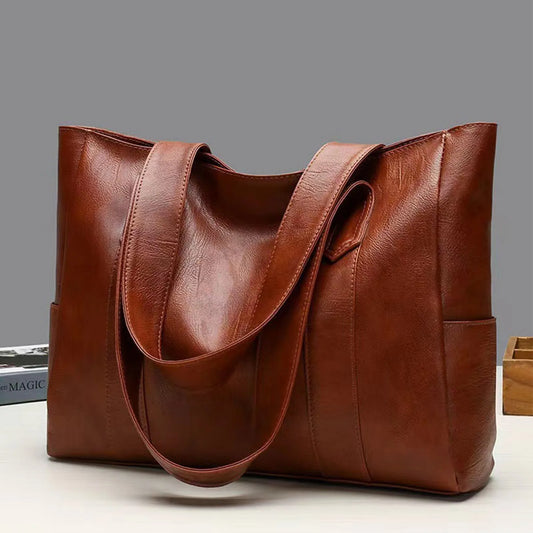 Women's Large Capacity PU Leather Tote Shoulder Handbag Tote Shoulder Handbag Peaceful Pleasures Health and Wellness Brown One Size
