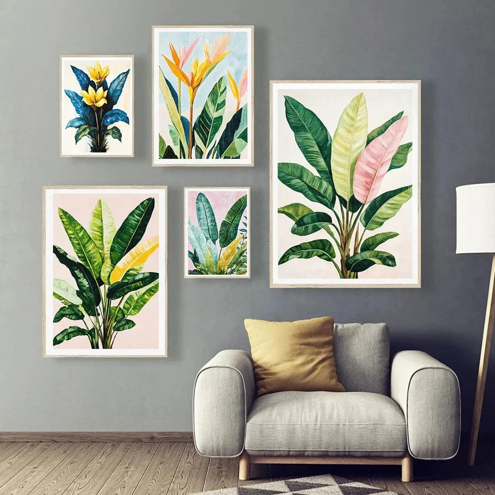 Tropical Plants Green Plants Golden Petals Aesthetic Posters Prints Modern Home Minimalist Style Decorative Art Canvas Painting Peaceful Pleasures Health and Wellness