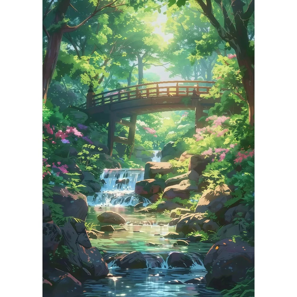 Anime Summer Landscape Canvas Wall Art | Beach Forest Cabin