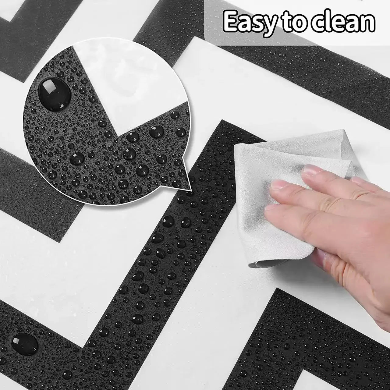 Modern Chevron Shower Curtain – Black & White Waterproof PEVA